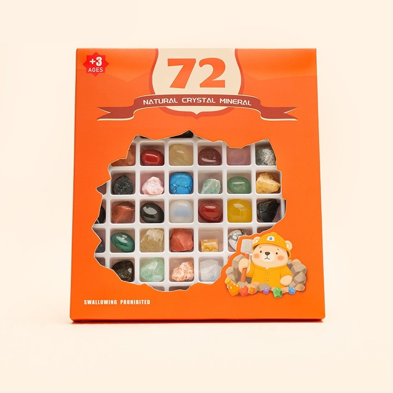 72种天然水晶原石滚石套盒水晶矿石标本盲盒科普教学儿童礼物套装