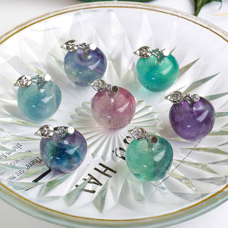 东海天然水晶萤石苹果吊坠创意水晶原石小苹果圣诞节家居装饰摆件