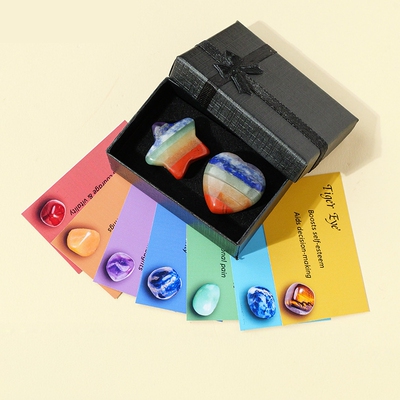 东海天然水晶七彩忘忧石套盒worrystone瑜伽石七彩水晶拇指石摆件