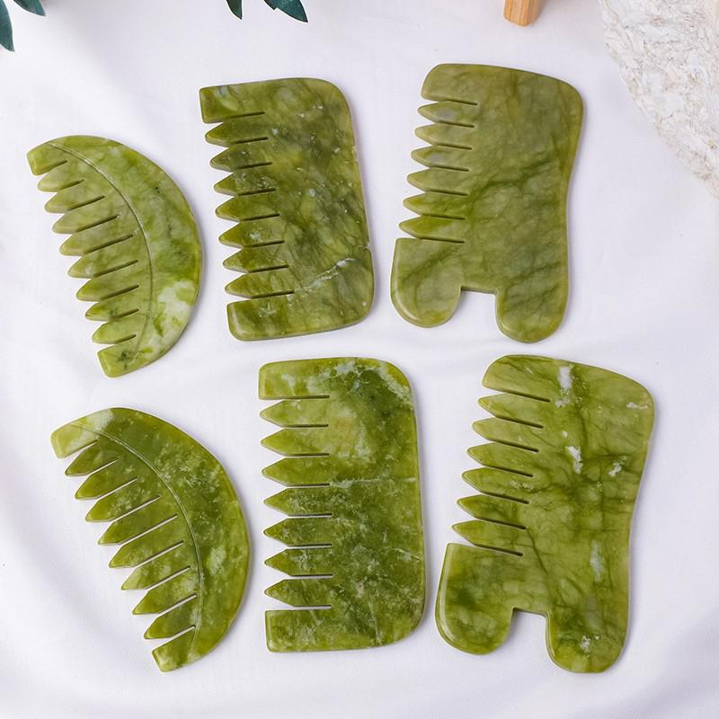 养生玉石按摩梳子圆形头皮经络梳水晶石头部按摩器家用岫岩玉梳子