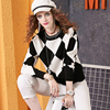 Autumn black and white Diamond lattice sweater Europe station 2019 new pattern All-match fashion Easy Long sleeve Sweater