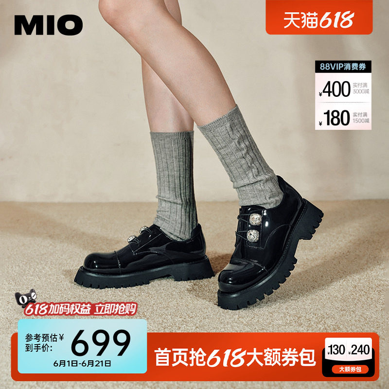 希林娜依高同款MIO米奥女鞋春季乐福小皮鞋松糕鞋水钻单鞋牛津鞋
