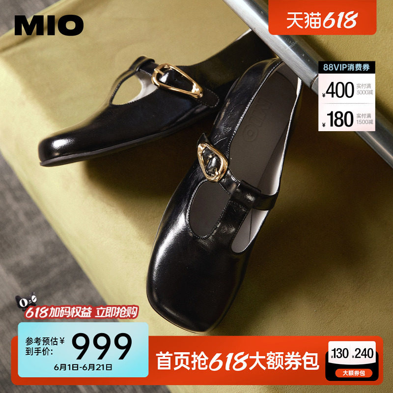 MIO米奥玛丽珍鞋2026春季新款方头粗跟T字带搭扣小皮鞋乐福鞋女鞋