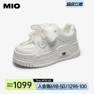 MIO米奥休闲板鞋 新款 蕾丝透气6.5cm厚底增高运动芭蕾小白鞋 女 春季