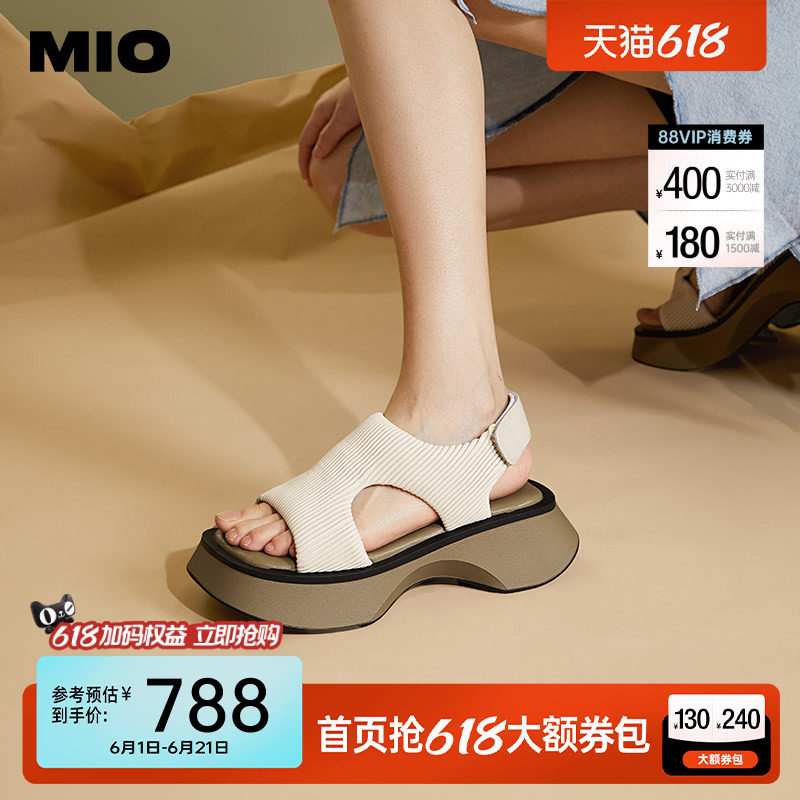 MIO米奥夏季方头中跟休闲凉鞋时髦个性沙发厚底运动凉鞋女