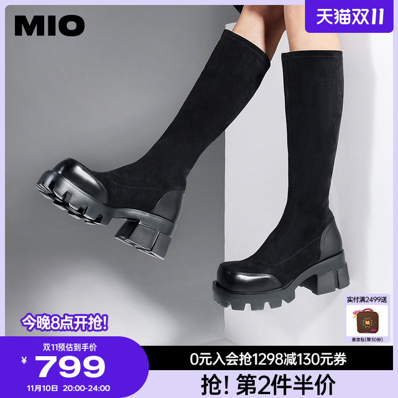 米奥圆头长靴MIO厚底休闲袜靴