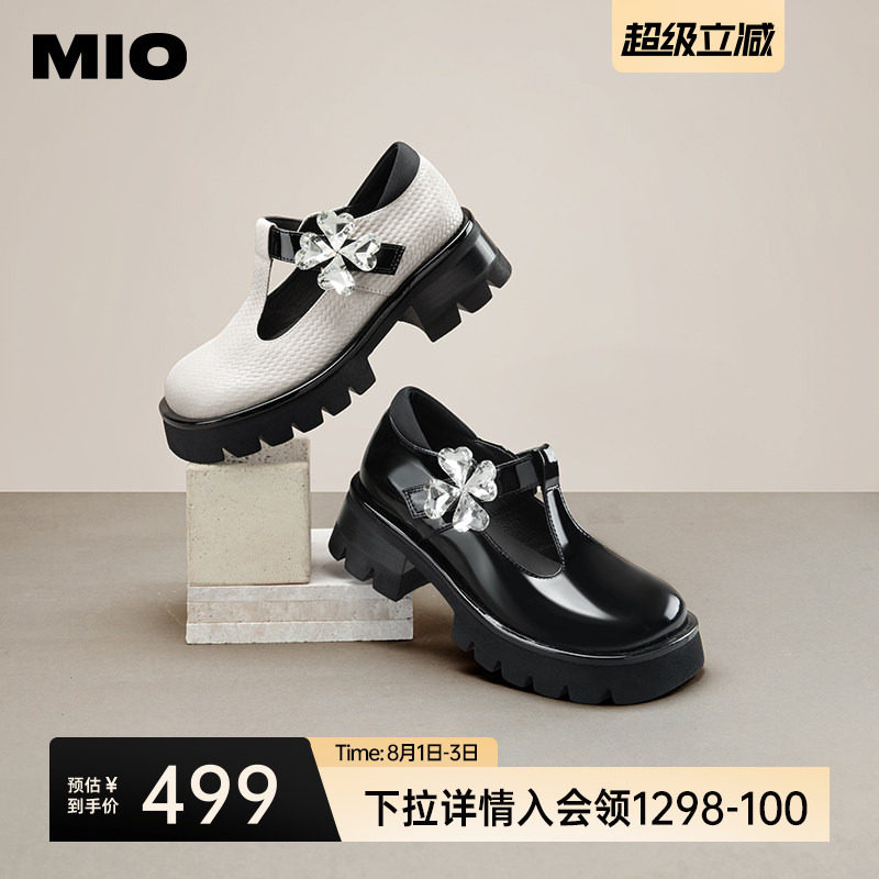 【智心浪漫】MIO米奥玛丽珍鞋四叶草水钻复古中跟JK乐福鞋单鞋女
