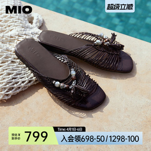 新款 流苏串珠平底民族风一字拖 2026夏季 MIO米奥波西米亚凉拖女鞋