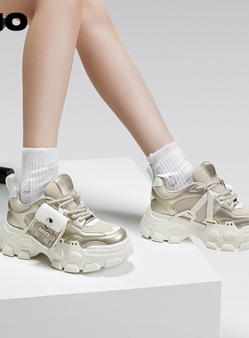 MIO米奥秋季圆头高跟时尚休闲鞋酷感厚底运动鞋老爹鞋女鞋