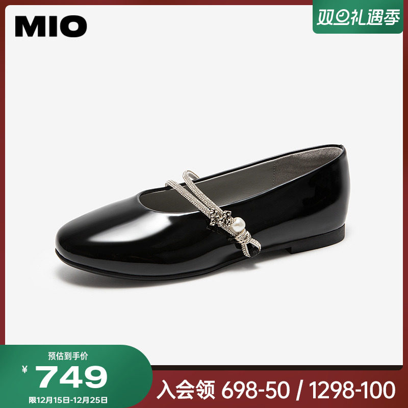 MIO米奥单鞋女2025秋季新款平底一脚蹬一字带复古圆头波点玛丽珍