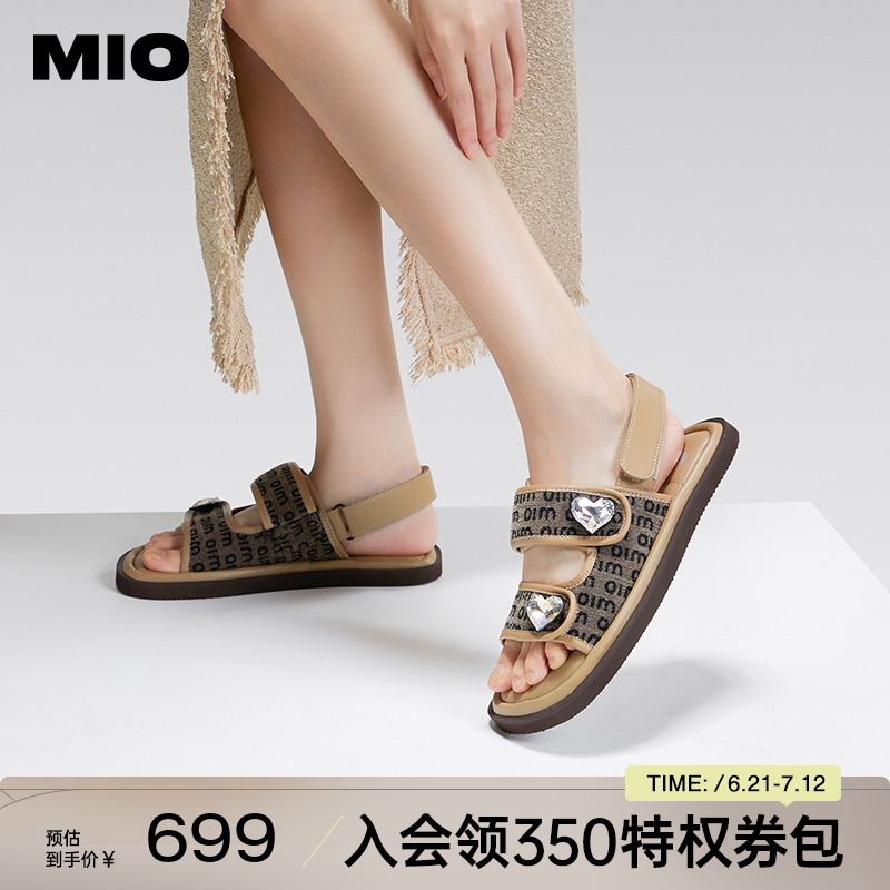 MIO米奥夏季低跟凉鞋梦幻爱心彩钻柔软舒适大气时尚休闲沙滩鞋女