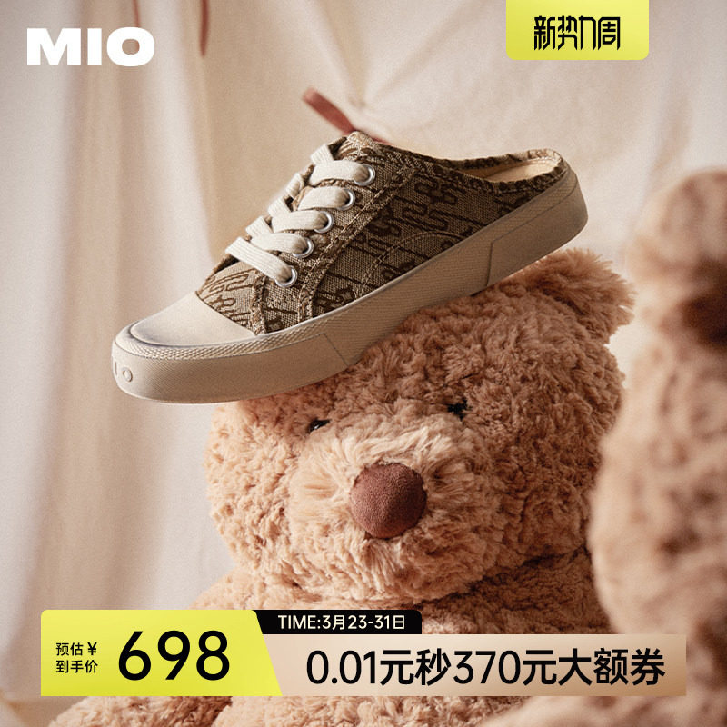 MIO米奥做旧帆布鞋拖鞋春款脏脏凉鞋休闲圆头一脚蹬女鞋包头拖