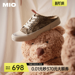 休闲圆头一脚蹬女鞋 MIO米奥做旧帆布鞋 脏脏凉鞋 春款 包头拖 拖鞋