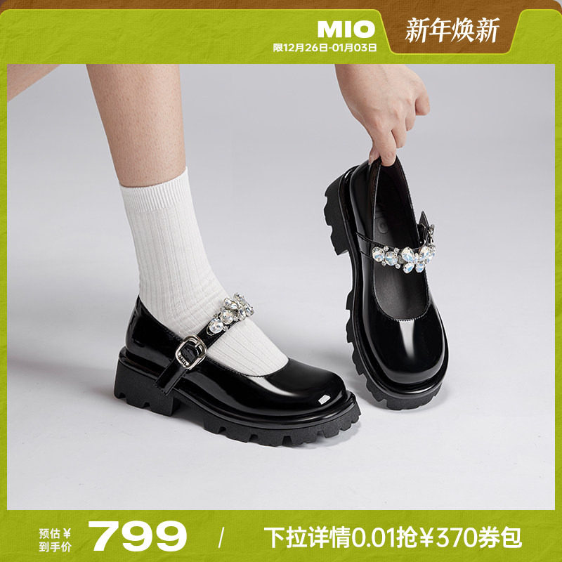 [白鹿同款]MIO米奥2025春季新款松糕底玛丽珍厚复古百搭小皮鞋