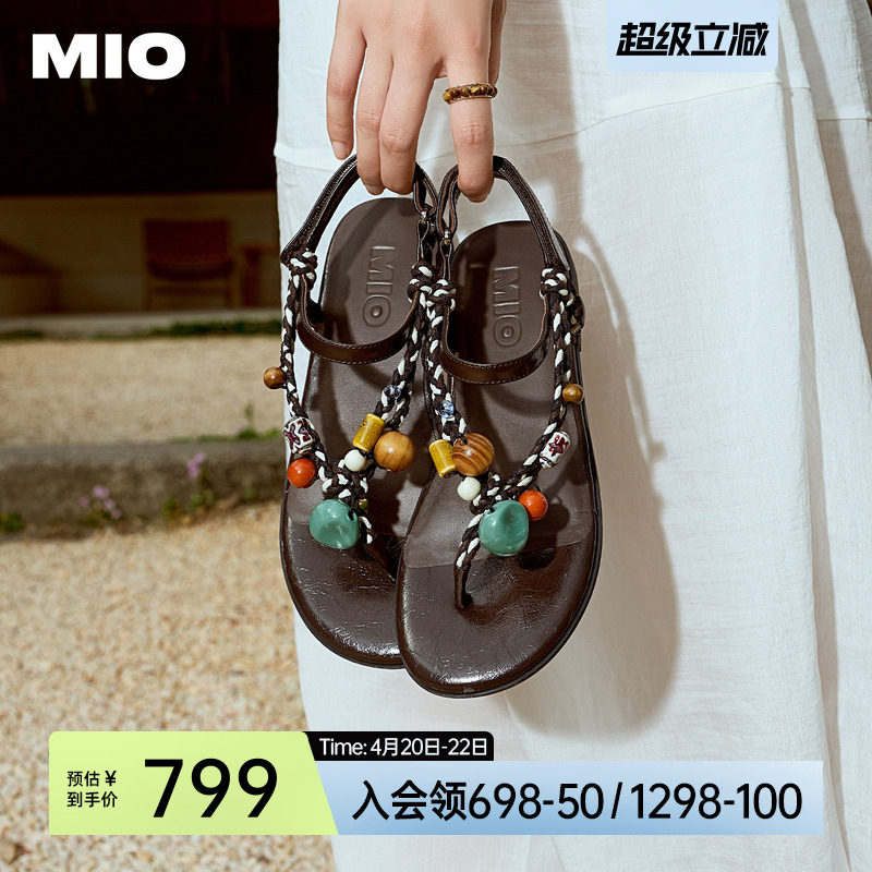 MIO米奥凉鞋波西米亚风2026夏季新款夹脚罗马度假夹趾平底人字拖
