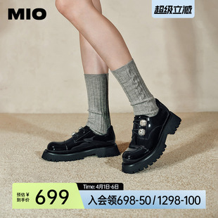 小皮鞋 MIO米奥春季 希林娜依高同款 女鞋 水钻单鞋 牛津鞋 松糕鞋