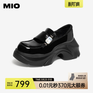 女鞋 MIO米奥乐福鞋 圆头厚底增高7cm闪钻学院风小皮鞋 新款 2026春季