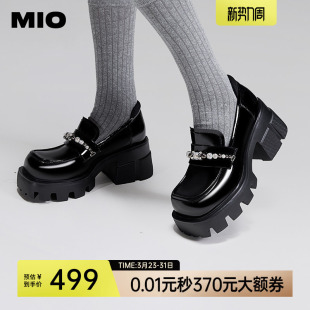 超高跟7cm 增高撞色一脚蹬单鞋 MIO米奥厚底乐福鞋 复古大头女鞋