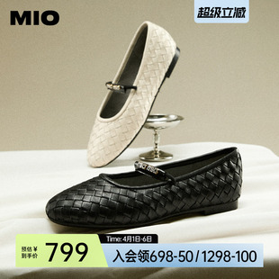优雅简约玛丽珍鞋 MIO米奥春季 女鞋 款 羊皮编织松紧带舒适平跟鞋