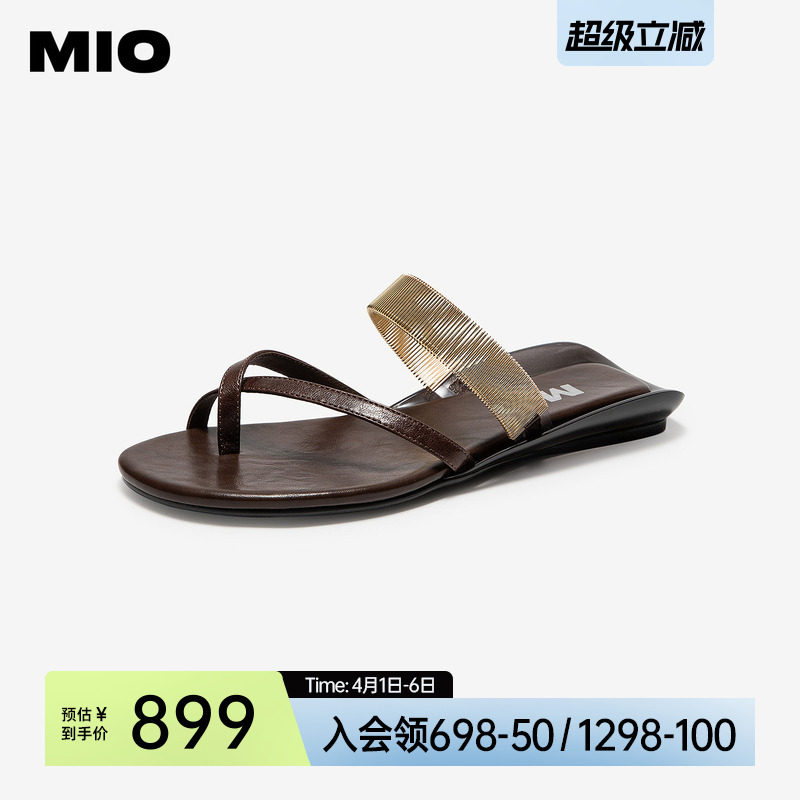 MIO米奥老钱风凉鞋夹脚拖鞋女2026夏季新款平底交叉带外穿一字