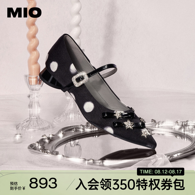 MIO玛丽珍鞋法式星星粗跟单鞋