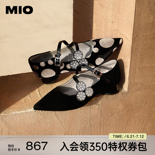 MIO米奥凉鞋女2025春气质尖头玛丽珍复古波点浅口单鞋M251440446