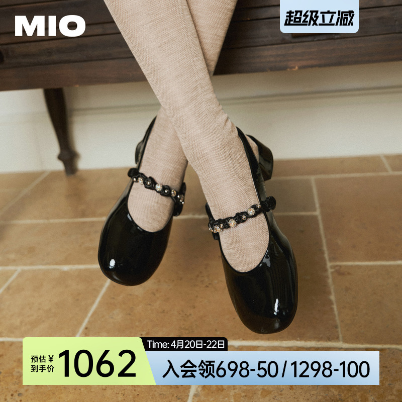 MIO米奥时装凉鞋女2026夏季新款蝴蝶结水钻圆头后空中跟玛丽珍