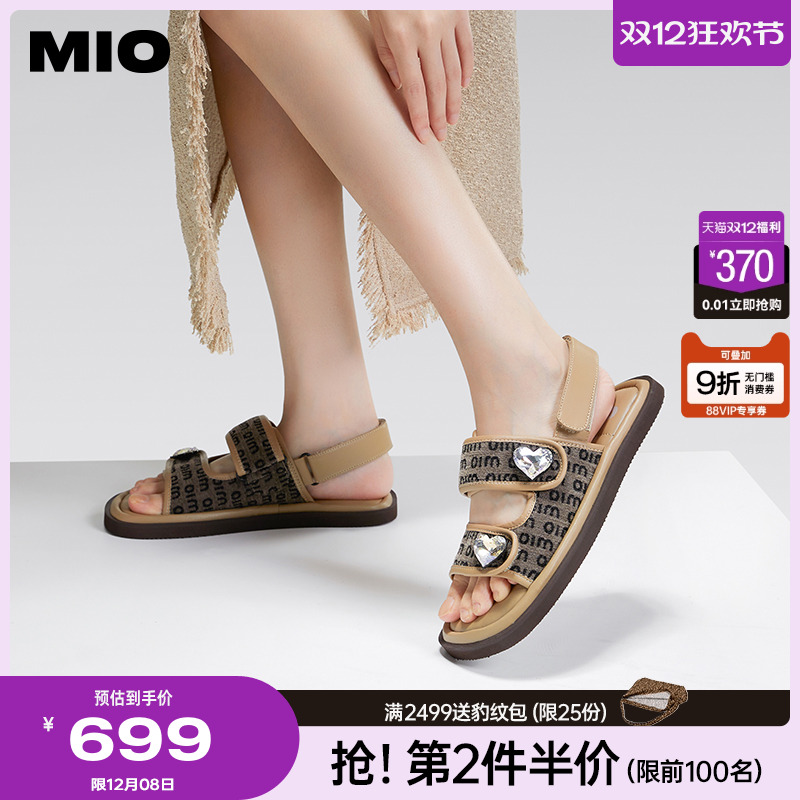 MIO米奥夏季低跟凉鞋梦幻爱心彩钻柔软舒适大气时尚休闲沙滩鞋女