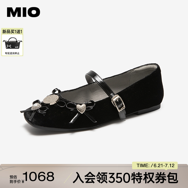 MIO米奥玛丽珍鞋2025年秋季新款一字带低跟甜美蝴蝶结金属单鞋女