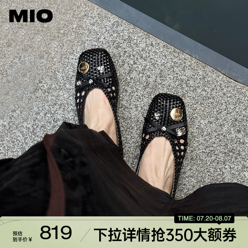 MIO米奥2025夏季新款浅口单鞋女圆头轻便渔夫鞋平底时尚镂空凉鞋