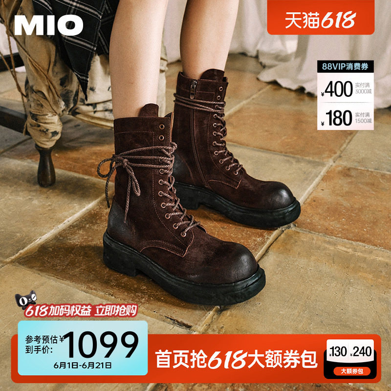 [李一桐同款]MIO米奥冬复古英伦风厚底马丁靴酷感女中筒靴短靴女