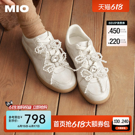 MIO米奥女鞋春芭蕾风德训鞋珍珠装饰优雅舒适休闲运动鞋轻便板鞋