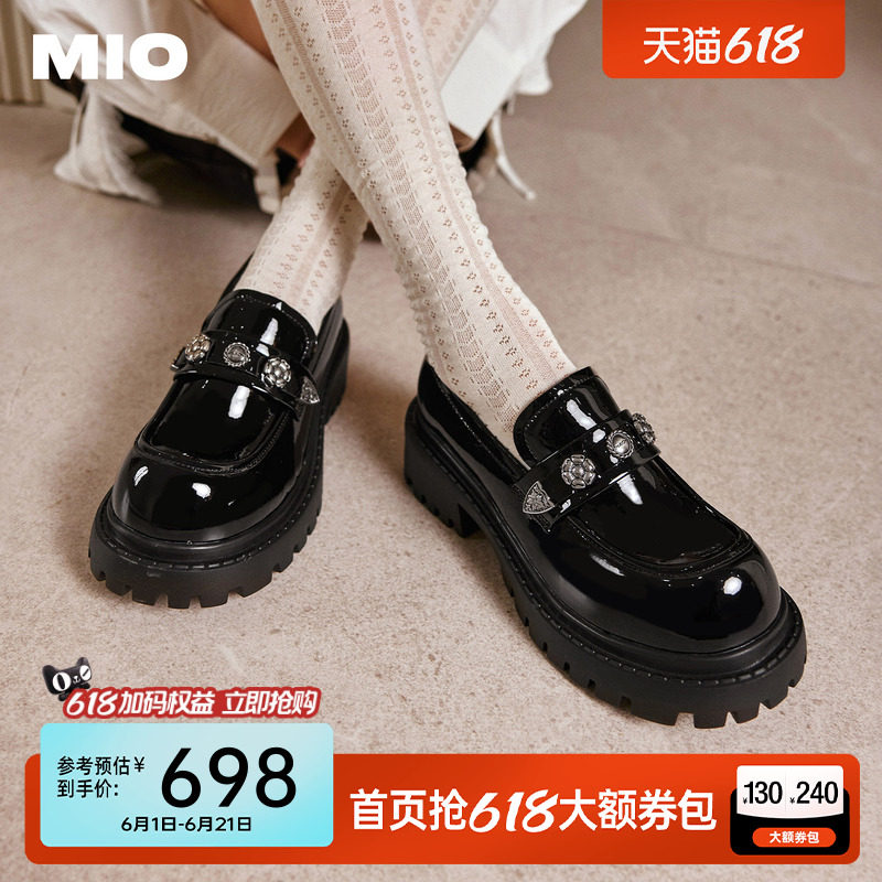 罗予彤柏欣妤同款MIO米奥乐福鞋女英伦圆头厚底增高5cm小皮鞋