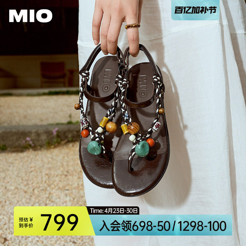 MIO米奥凉鞋波西米亚风2026夏季新款夹脚罗马度假夹趾平底人字拖