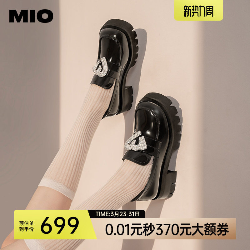 MIO米奥乐福鞋学院风可爱大头鞋复古增高6.5cm单鞋一脚蹬女鞋
