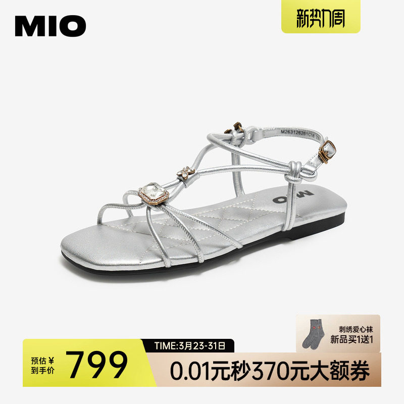 MIO米奥罗马凉鞋2026夏季新款波西米亚度假一脚蹬平底闪钻拖鞋