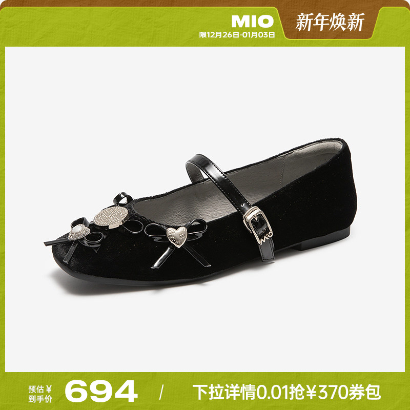 MIO米奥玛丽珍鞋2025年秋季新款一字带低跟甜美蝴蝶结金属单鞋女