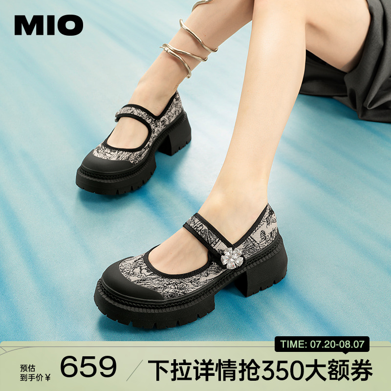 米奥女鞋MIO圆头粗跟玛丽珍日系