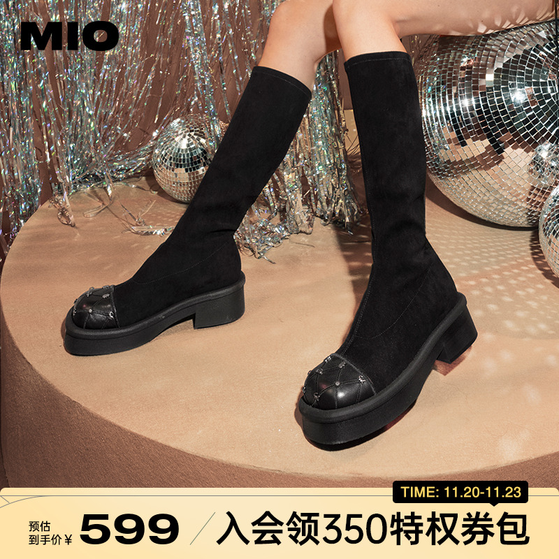 米奥圆头中跟长筒靴MIO