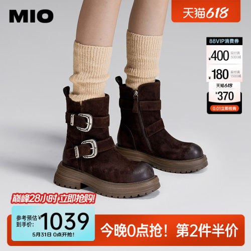 MIO金属皮带扣女士皮靴加绒