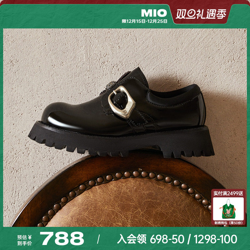MIO米奥乐福鞋2025秋季款金属饰扣学院风厚底增高通勤百搭单鞋