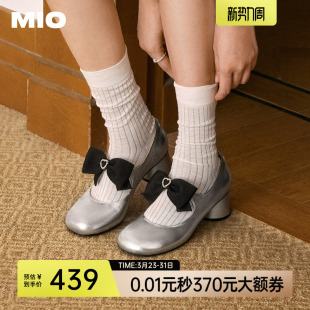 增高女鞋 MIO米奥玛丽珍圆头蝴蝶结春夏款 洛丽塔甜美银色高跟单鞋