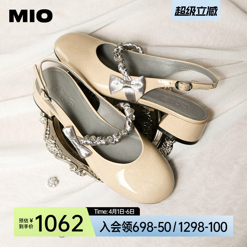 MIO米奥时装凉鞋女2026夏季新款蝴蝶结水钻圆头后空中跟玛丽珍