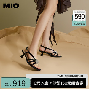 MIO米奥2024年夏季韩版圆头时装凉鞋透气清爽异形中跟气质凉鞋女