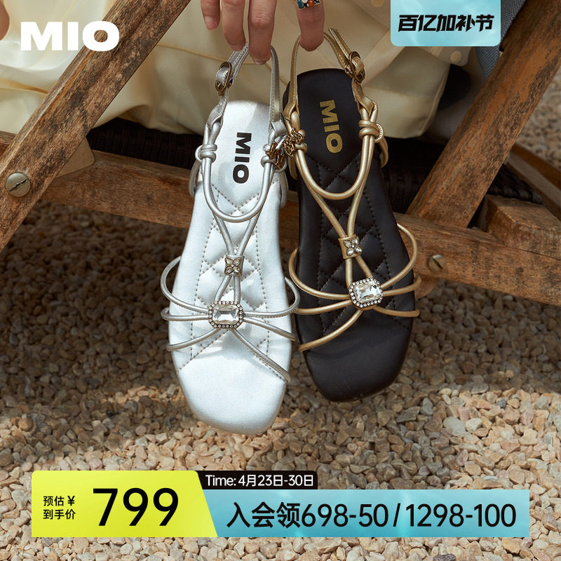 MIO米奥罗马凉鞋2026夏季新款波西米亚度假一脚蹬平底闪钻拖鞋女
