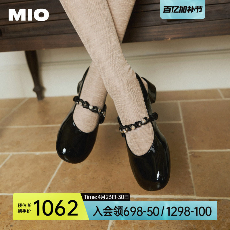 MIO米奥时装凉鞋女2026夏季新款蝴蝶结水钻圆头后空中跟玛丽珍