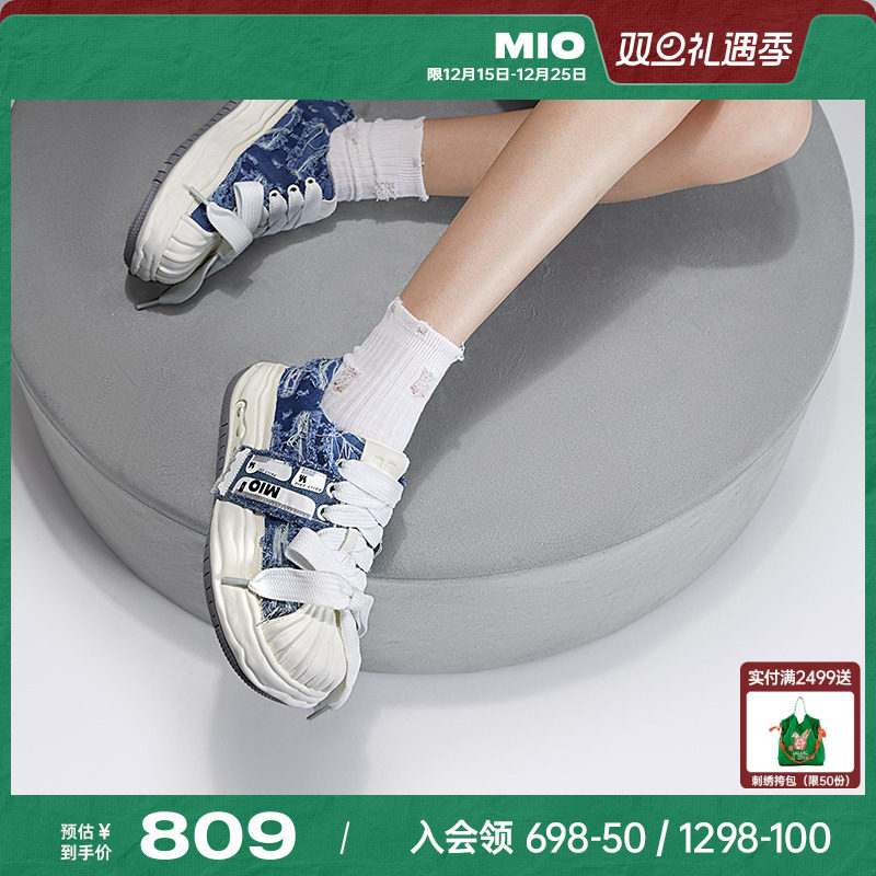 MIO米奥贝壳圆头中跟厚底休闲鞋溶解鞋情侣鞋板鞋拼色女鞋