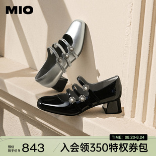 饰魔术贴甜美粗跟女鞋 MIO米奥2025春季 珍珠装 新款 梦幻玛丽珍鞋