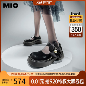 [董思怡同款]MIO米奥秋冬女鞋单鞋一字扣显高浅口一脚蹬玛丽珍鞋