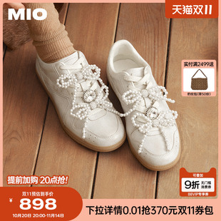 饰优雅系带舒适女鞋 MIO米奥2025春季 珍珠装 德训鞋 芭蕾风休闲板鞋